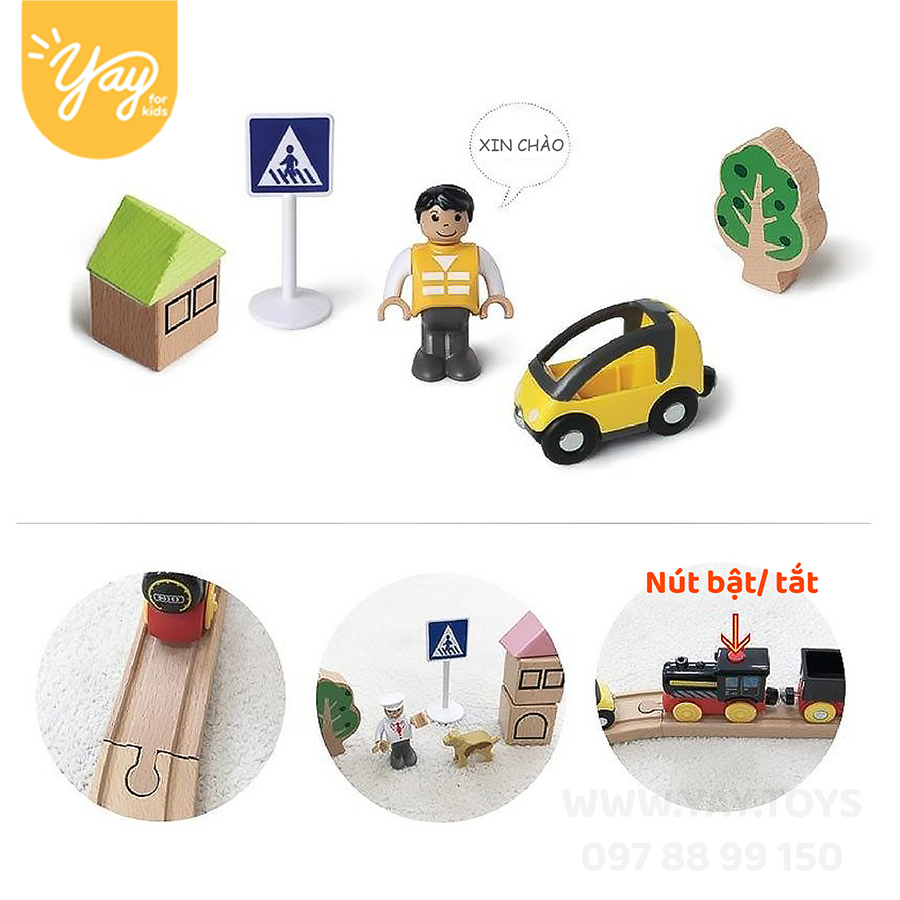 Mô Hình Đồ Chơi Đoàn Tàu Gỗ Từ 50-70 Chi Tiết Chạy Được Cho Bé 3+ - Tooky toy