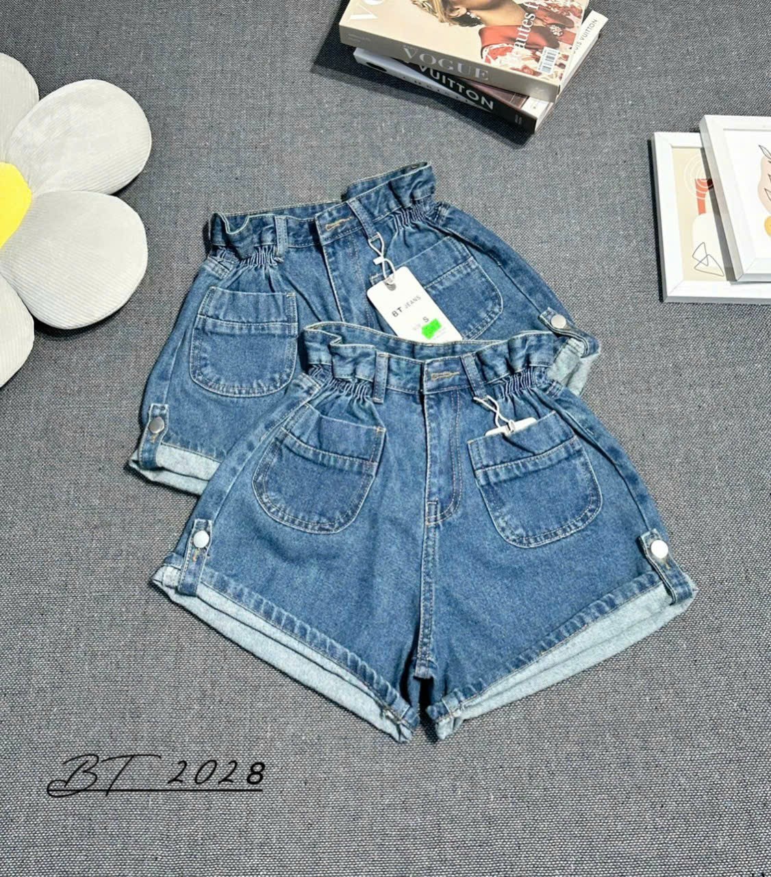 Quần Sọt Jean Nữ Hàng Jean Cotton Mẫu Dúm Lưng Kiểu Túi Bầu