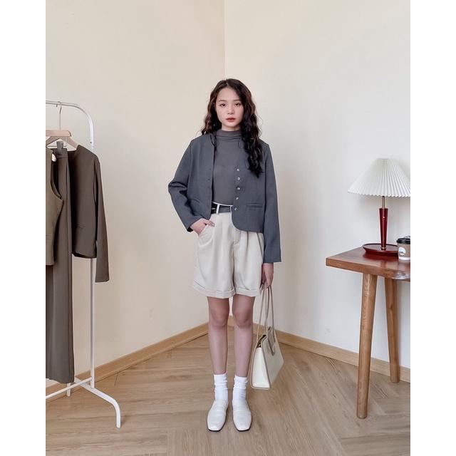 Quần short vải nữ gấu gập thắt lưng 74q18 by germe