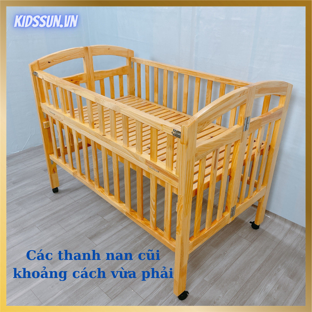 Giường Cũi - Nôi Cũi Cho Bé Từ Sơ Sinh Đến 3-4 Tuổi - Chất Liệu Gỗ Thông Tự Nhiên - Combo 6 Sản Phẩm  Kích thước 70 x 110 x 96cm ( R x D x C ) 