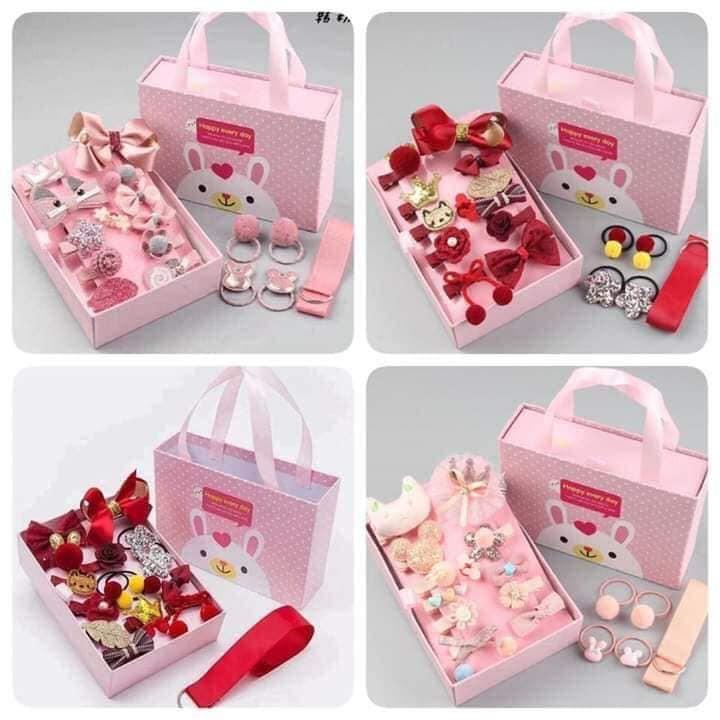 CỘT TÓC, KẸP TÓC DỄ THƯƠNG CHO BÉ GÁI, SET NƠ DÂY BUỘC TÓC 18 CHI TIẾT CO BÉ FULLBOX