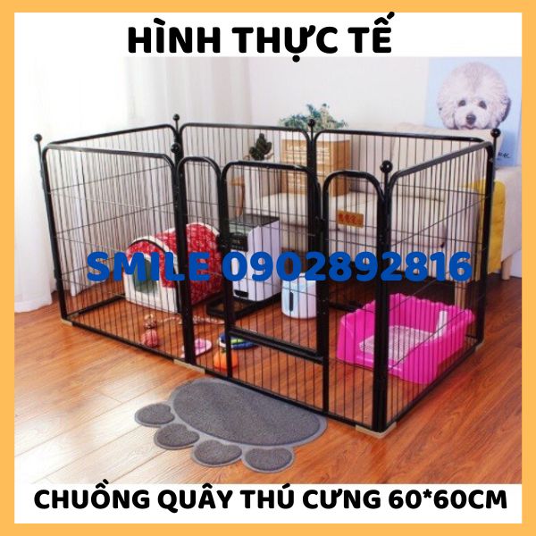 Chuồng Quây Chó Lớn - Nan Ống Siêu Dày Cap cấp - Gồm 6 tấm ghép 60&60cm - Màu đen