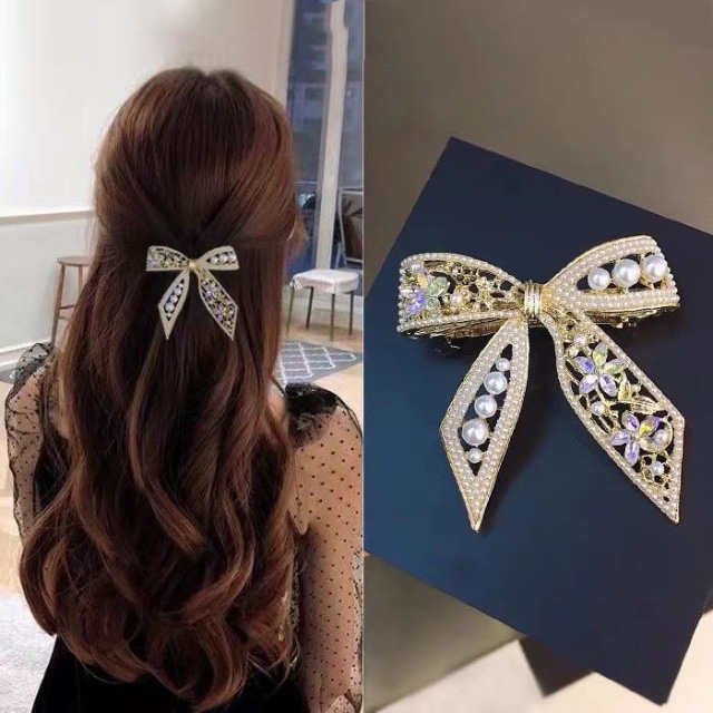 Kẹp tóc hình nơ đính đá phong cách Vintage