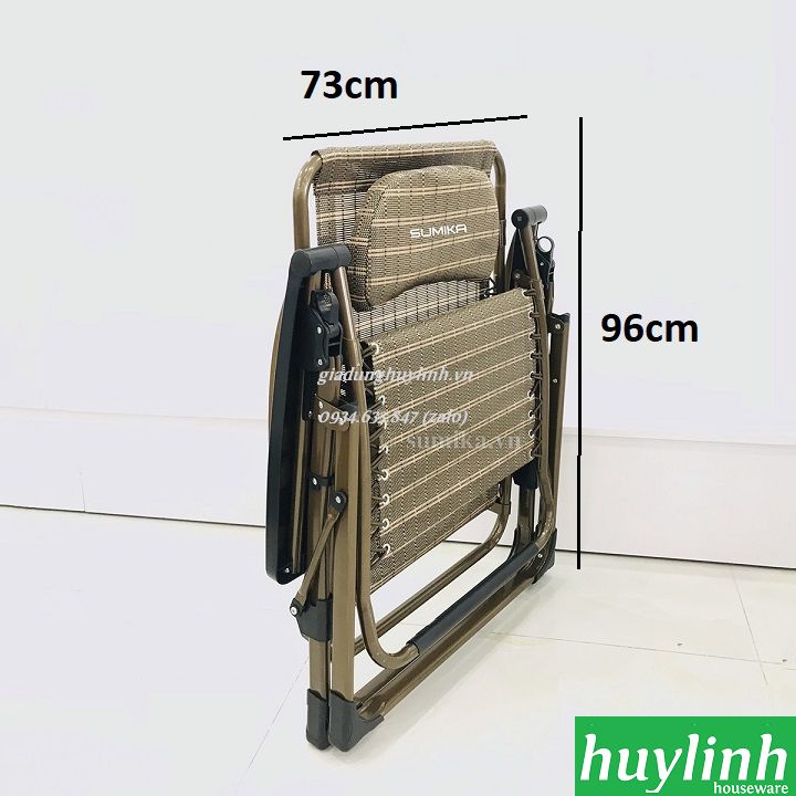 Ghế xếp gấp thư giãn Sumika 638 - Rộng 73cm - Tải trọng 300kg - Tặng khay để ly - Hàng chính hãng