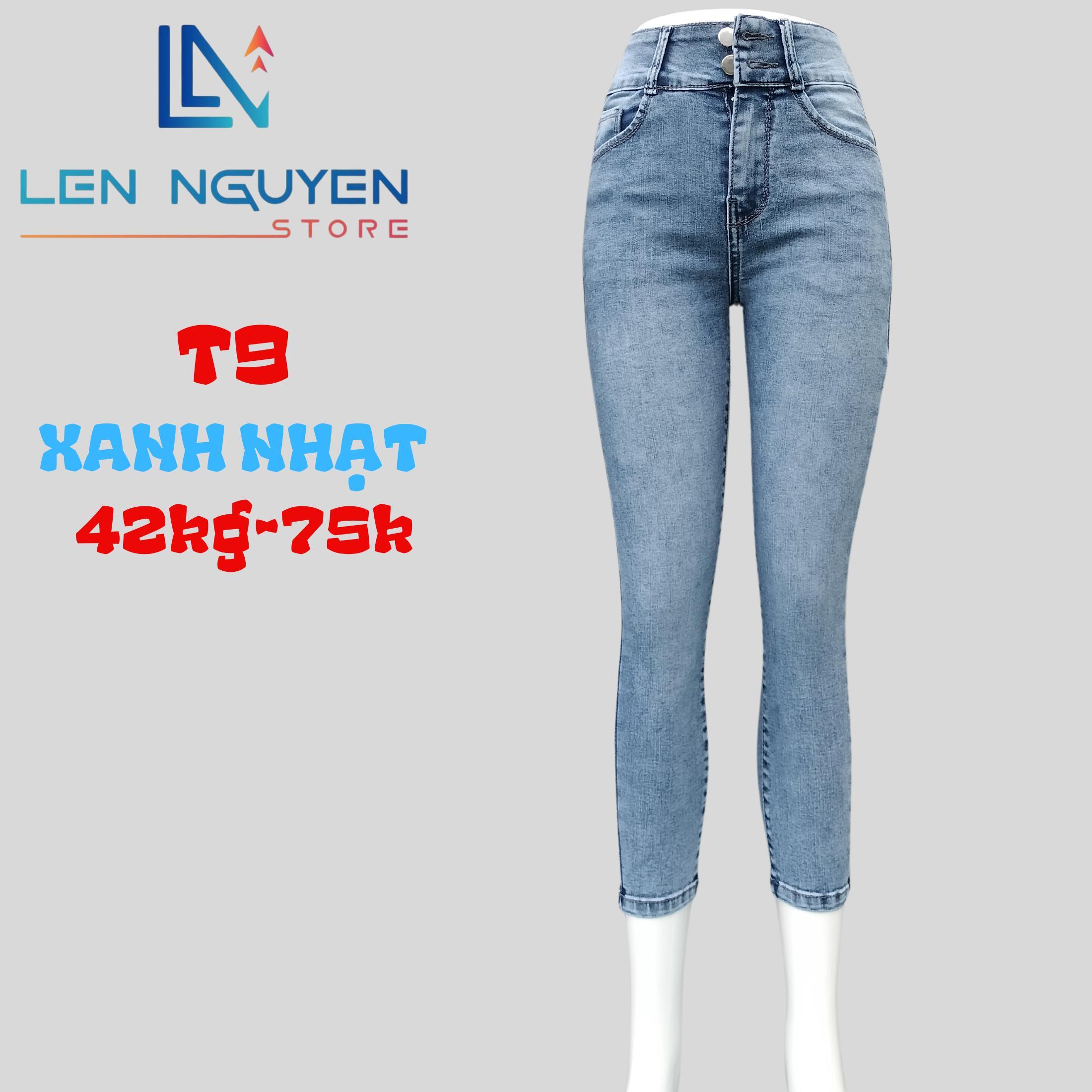 T9_  Quần jean nữ, 9 tất, lưng cao, quần bò nữ dáng ôm, quần rin nữ có big size, cho 42kg đến 75kg - Xám Rách
