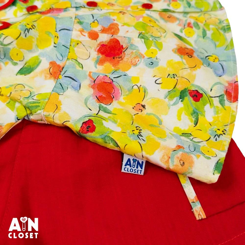 Bộ quần áo Ngắn bé gái họa tiết Hoa Lá Đỏ cotton - AICDBGMYGJWP - AIN Closet
