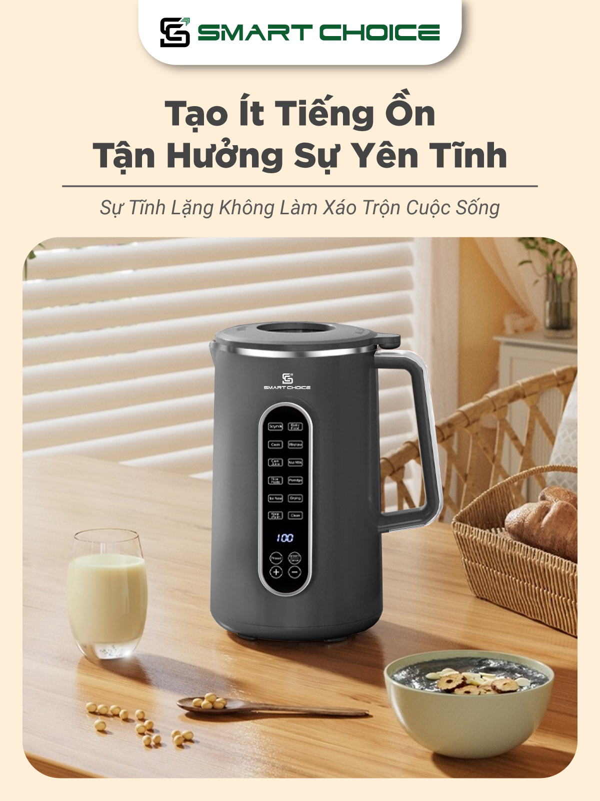 Máy Làm Sữa Hạt SmartChoice SCG-SH001 Công Suất 800W - Dung Tích 1,5L - 12 Chức Năng Xay Nấu Hàng Chính Hãng