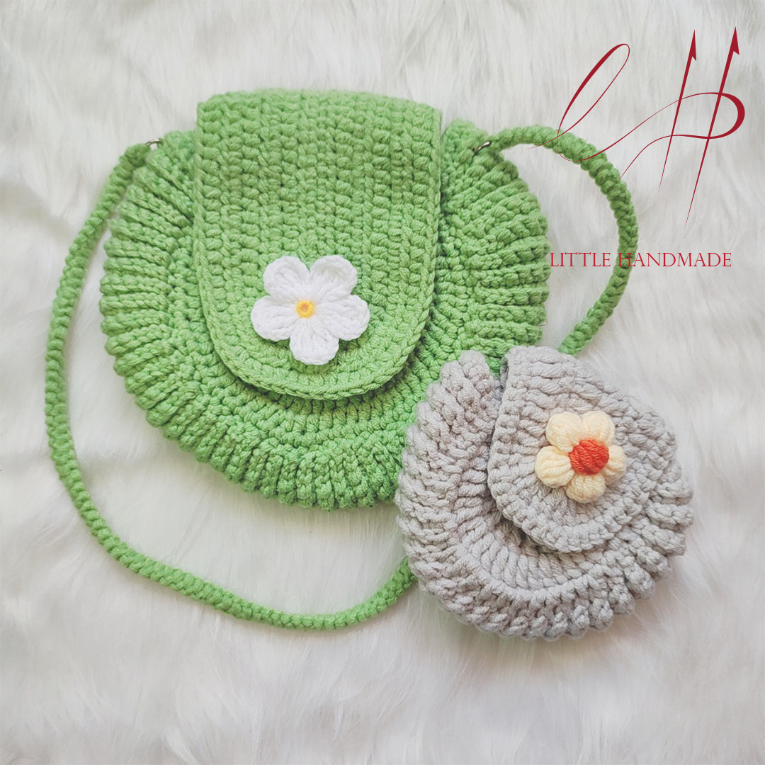 Túi đeo chéo đính hoa, ví cầm tay mini đính hoa bằng len handmade