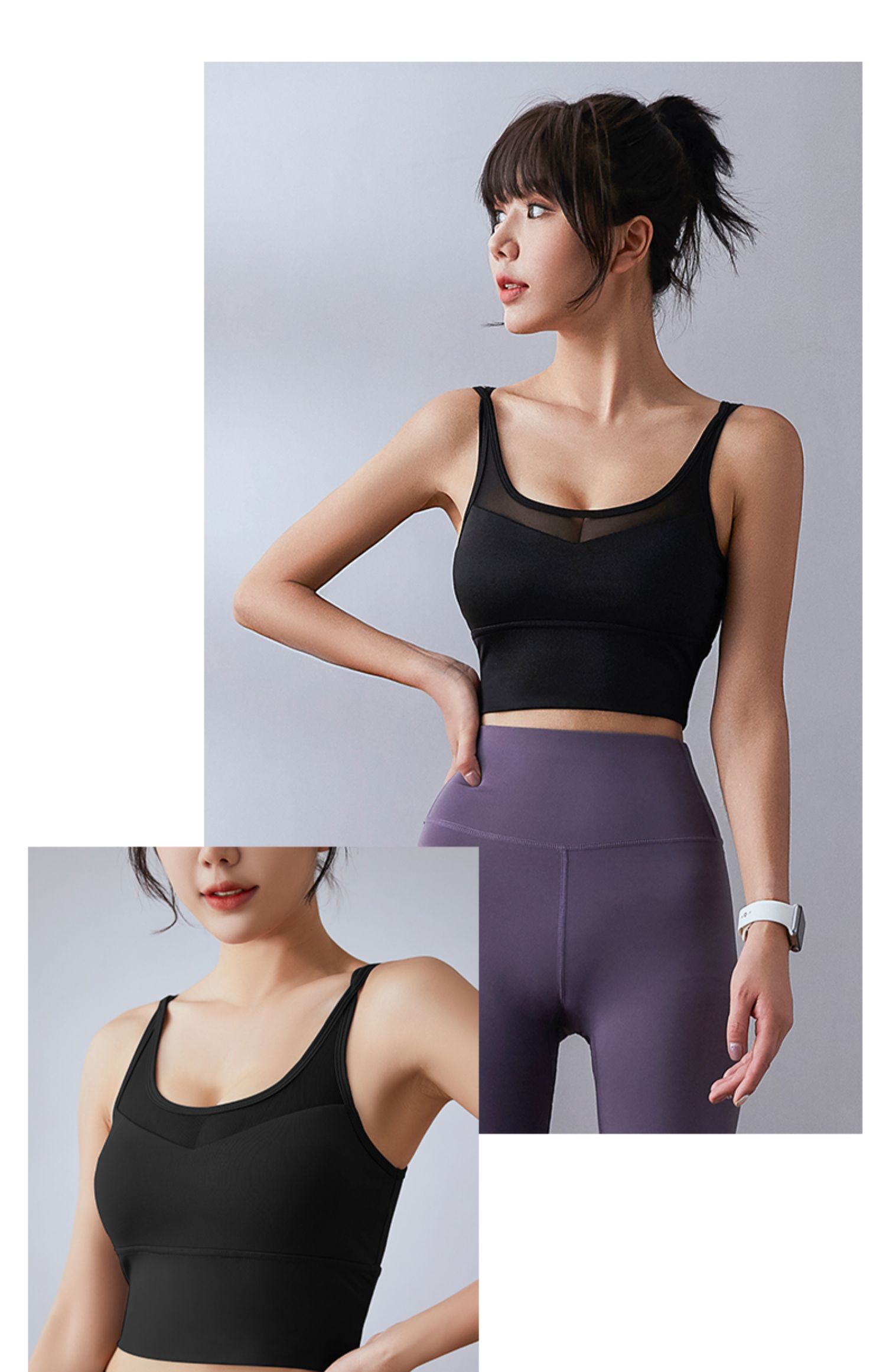 Bộ đồ tập gym, yoga 2 món gồm áo croptop có mút đệm và quần siêu co giãn, tôn dáng, nâng mông