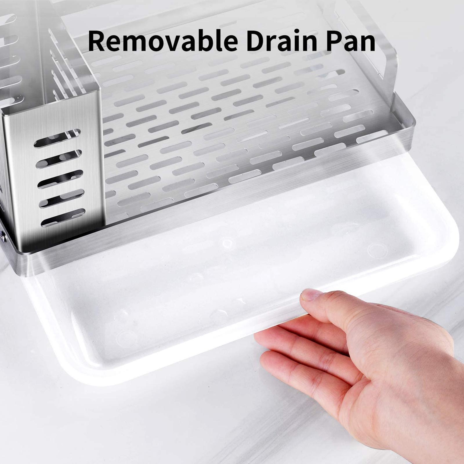Kitchen Sink Caddy Organizer, Sponge Holder for Sink Soap Brush Dispenser Holder with Rag Rack with Drain Tray Countertop Wall Mount Stainless Steel