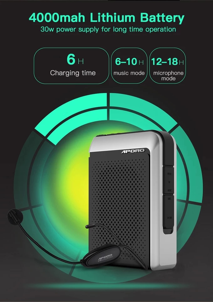 Loa trợ giảng Aporo T18 công suất 30W 2.4G Bluetooth 5.0 không dây