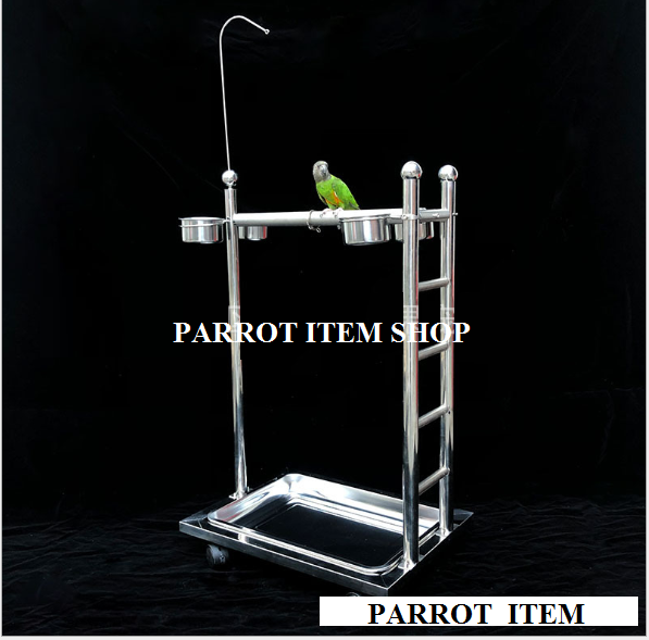 1 cầu đứng inox cao cấp (dài 56 rộng 40 cao 110) có thang dành cho các dòng vẹt xám, cockatoo, macaw