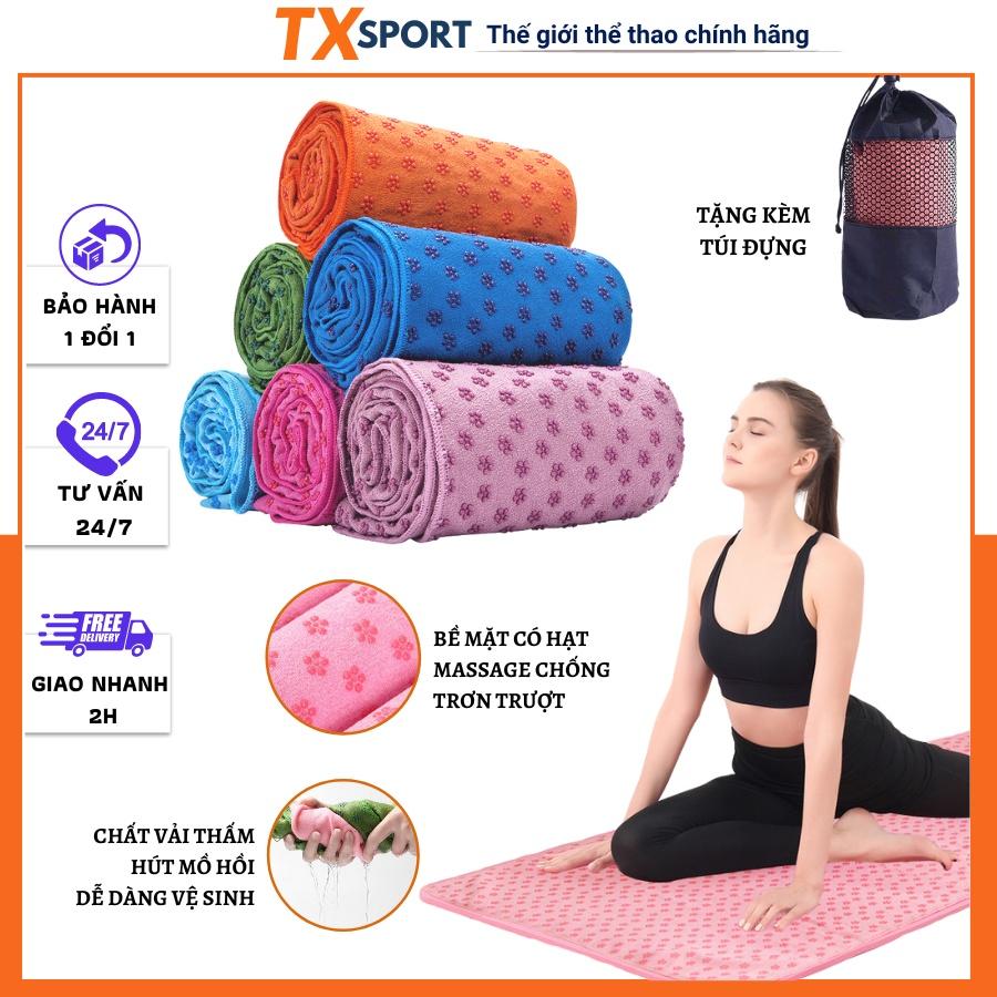 Khăn trải thảm tập Yoga Pilates cao cấp có hạt cao su chống trơn trượt TXstar dễ dàng vệ sinh và bảo quản ( tặng túi )