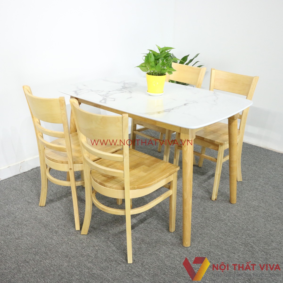 Bộ Bàn Ăn 4 Ghế Phẳng Vân Đá Trắng Đẹp Giá Rẻ