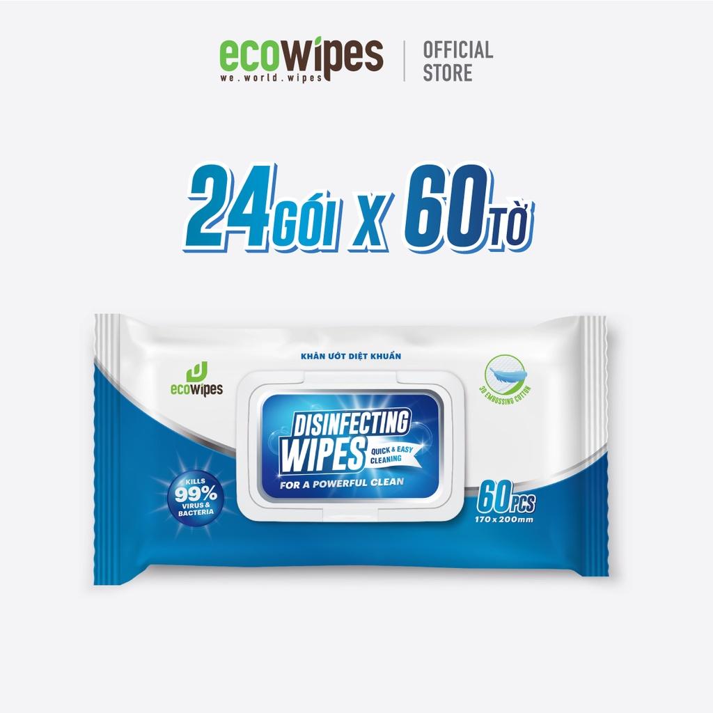 Thùng 24 gói Khăn ướt diệt khuẩn Disinfecting Wipes gói 60 tờ diệt 99,9% vi khuẩn hương chanh dịu nhẹ không kích ứng da