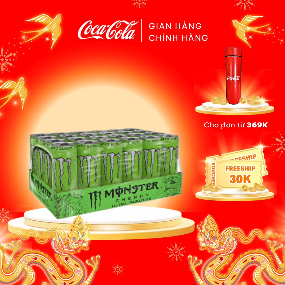 Lốc 24 Lon Nước Tăng Lực Monster Energy Ultra Paradise 355ml x 24