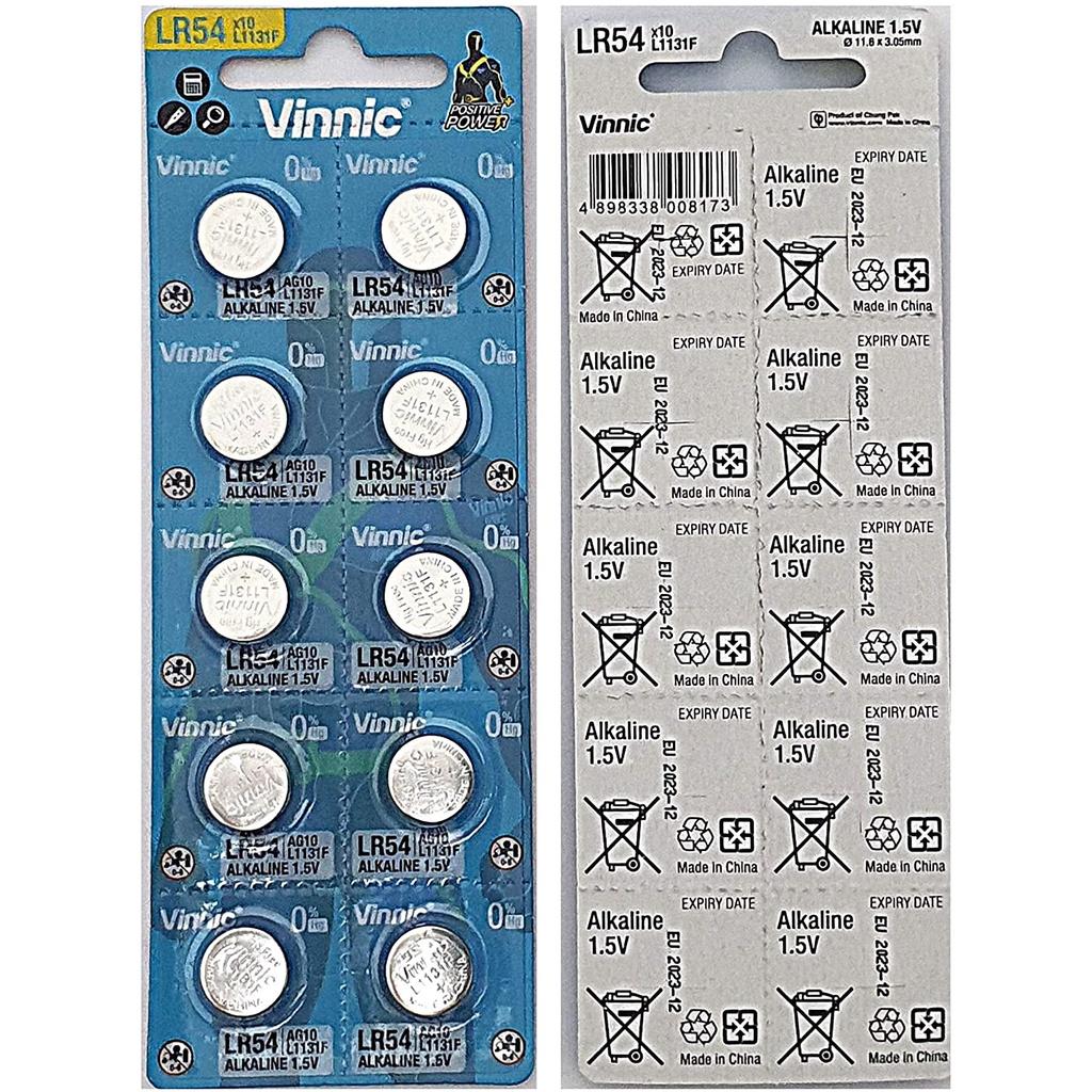 Vỉ 10 Pin cúc áo VINNIC AG10 / LR1130/ 389A / CX189 Chính hãng dùng cho đồng hồ đeo tay thiết bị điện tử