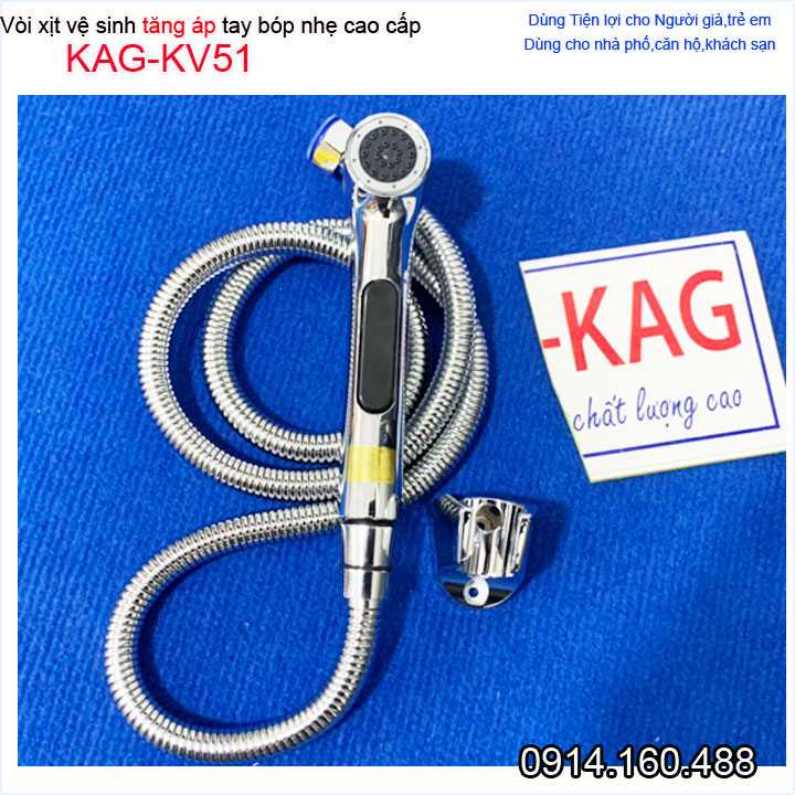 Vòi xịt vệ sinh ấn tay KAG-KV51, xịt rửa vệ sinh chrome bóng hand spray nhấn êm dùng cho trẻ em và người già tia nước mạnh sử dụng tốt