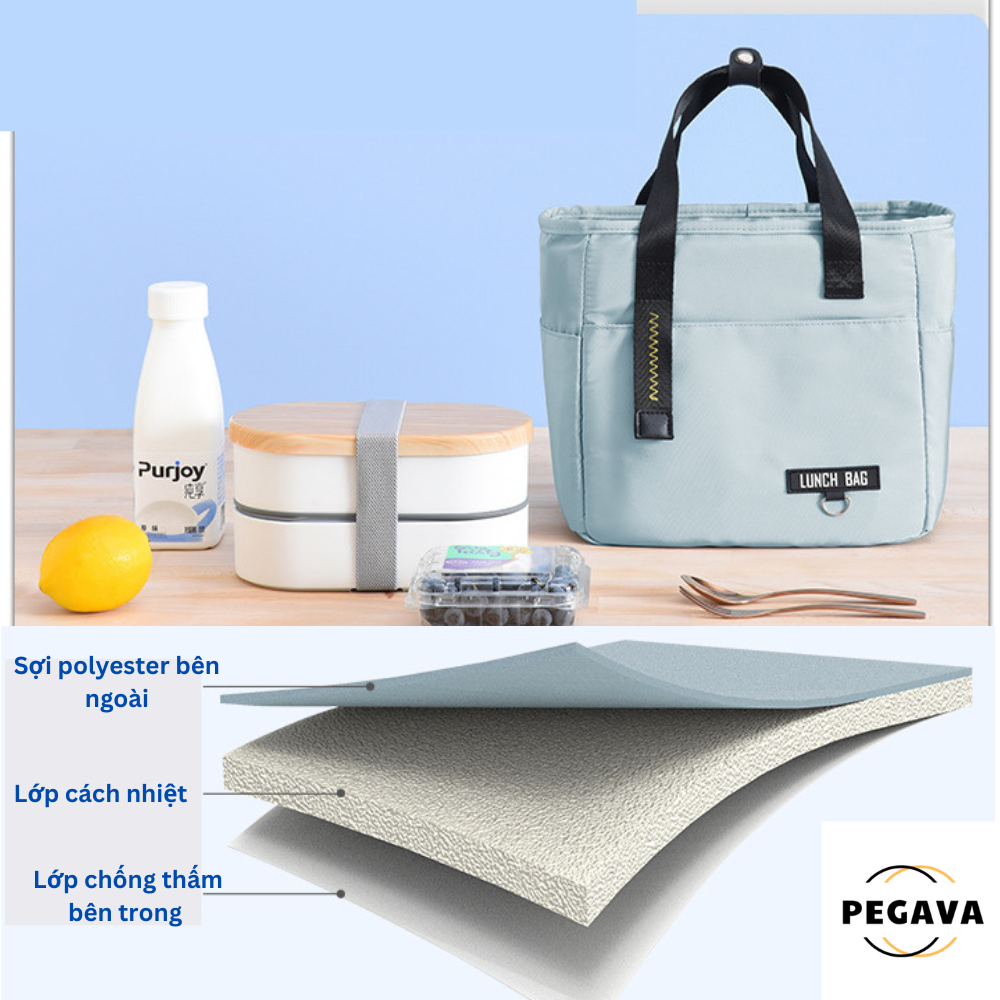 Túi Đựng Hộp Cơm Giữ Nhiệt PEGAVA Hộp Đựng Cơm Văn Phòng Chống Thấm Nước Lunch Bag RH254