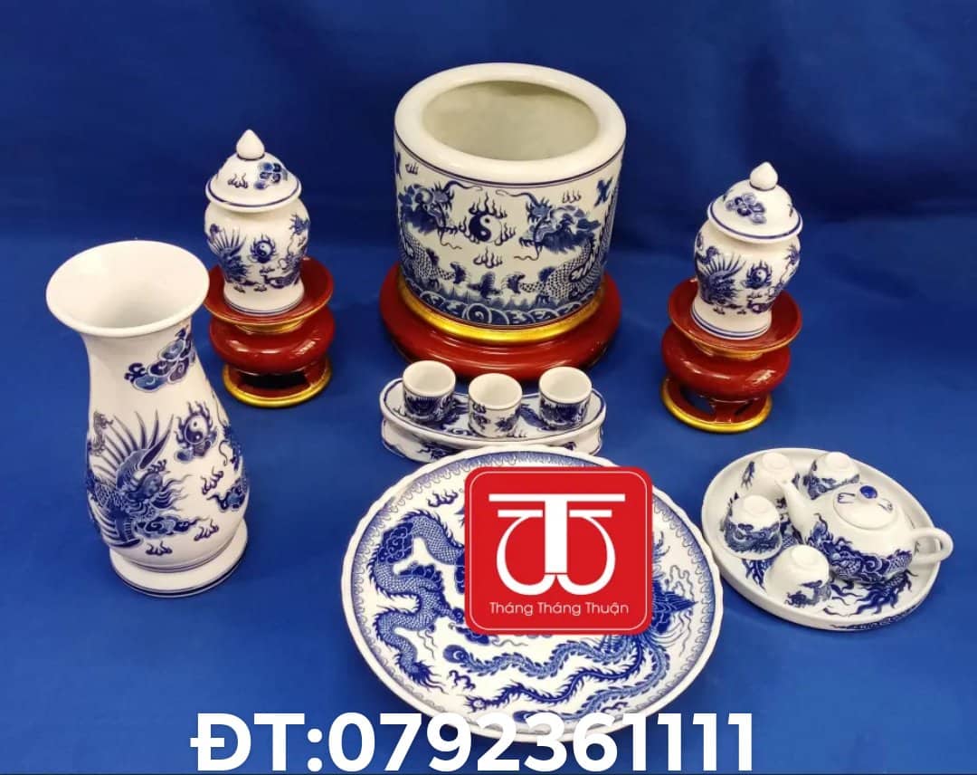 BỘ BÁT HƯƠNG VẼ RỒNG ĐẾ GỖ SƠN SON THẾP VÀNG