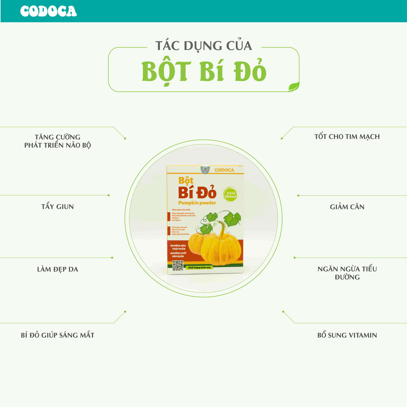 Bột Bí đỏ Codoca nguyên chất sấy lạnh Hỗ trợ giảm cân, nấu ăn dặm cho bé mỗi ngày
