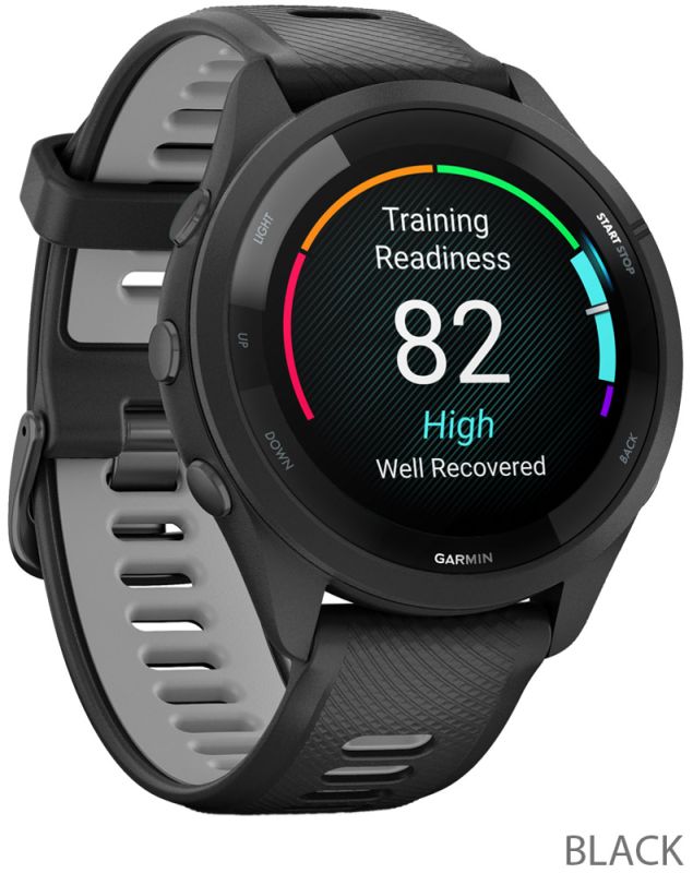 Đồng hồ Garmin Forerunner 265_Mới, hàng chính hãng - Black Bezel and Case with Black/Powder Gray Silicone Band