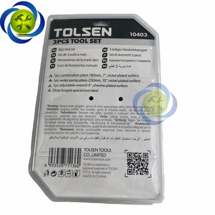 Bộ dụng cụ 3 chi tiết Tolsen 10403 (kìm điện, mỏ lết , kìm mỏ quạ)