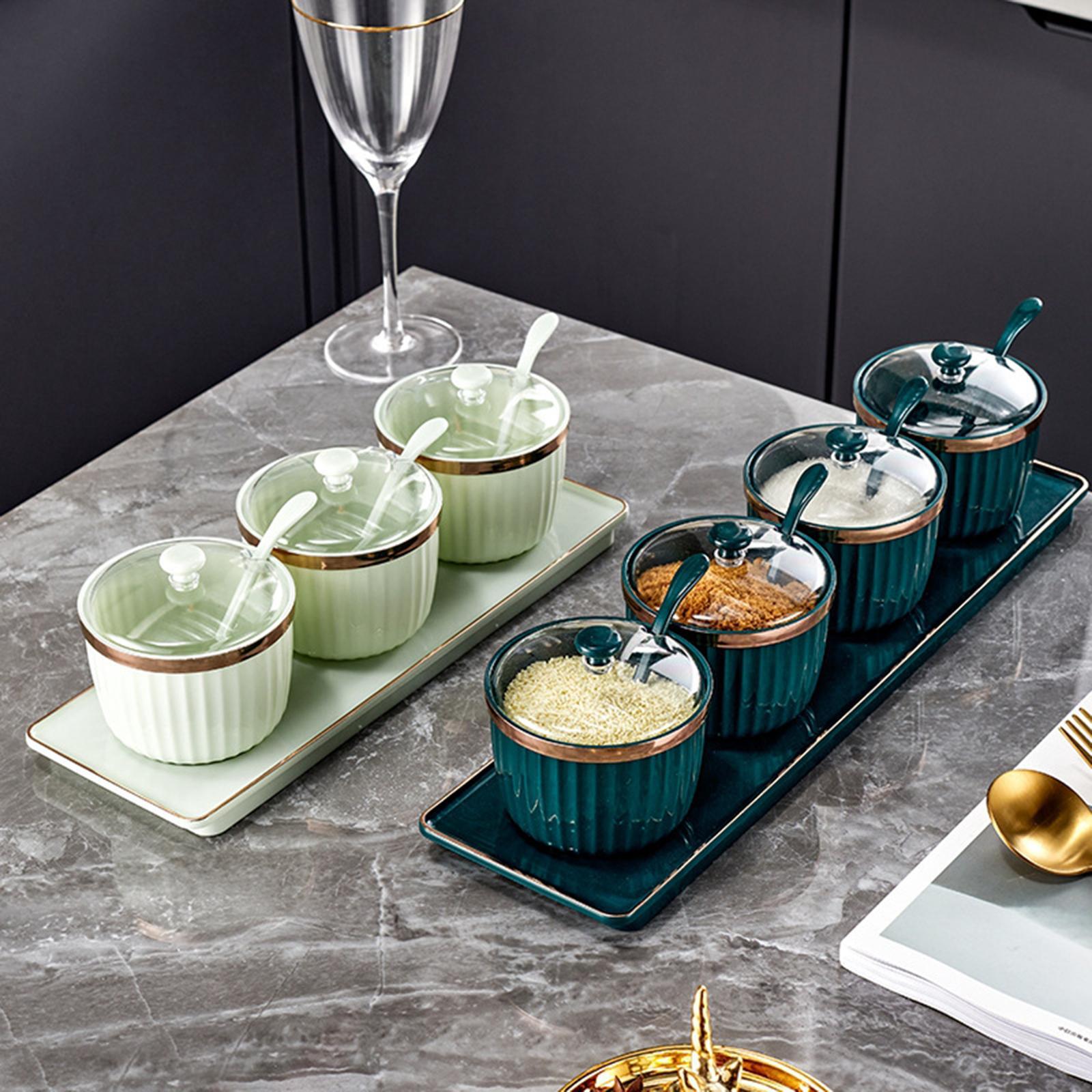 Modern Spice Case Seasoning Jar with Lid spoon Tray for Restaurant Bar