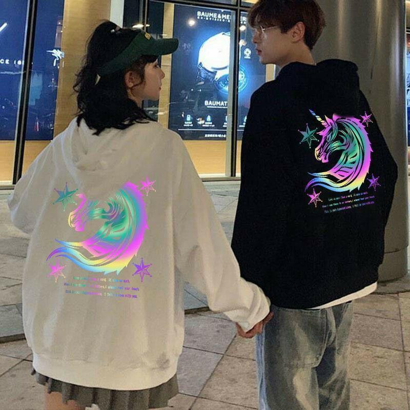 Áo hoodie phản quang in hình đầu ngựa, chất nỉ dày dặn