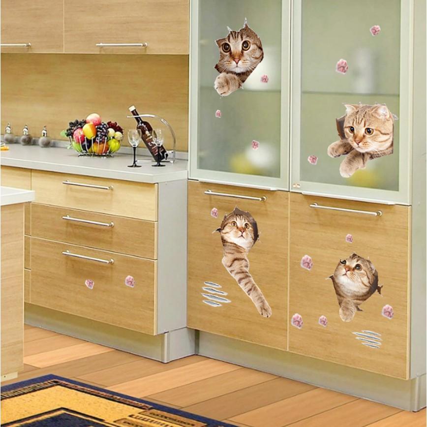 Decal dán tường trang trí - MÈO CON TINH NGHỊCH ĐÁNG YÊU