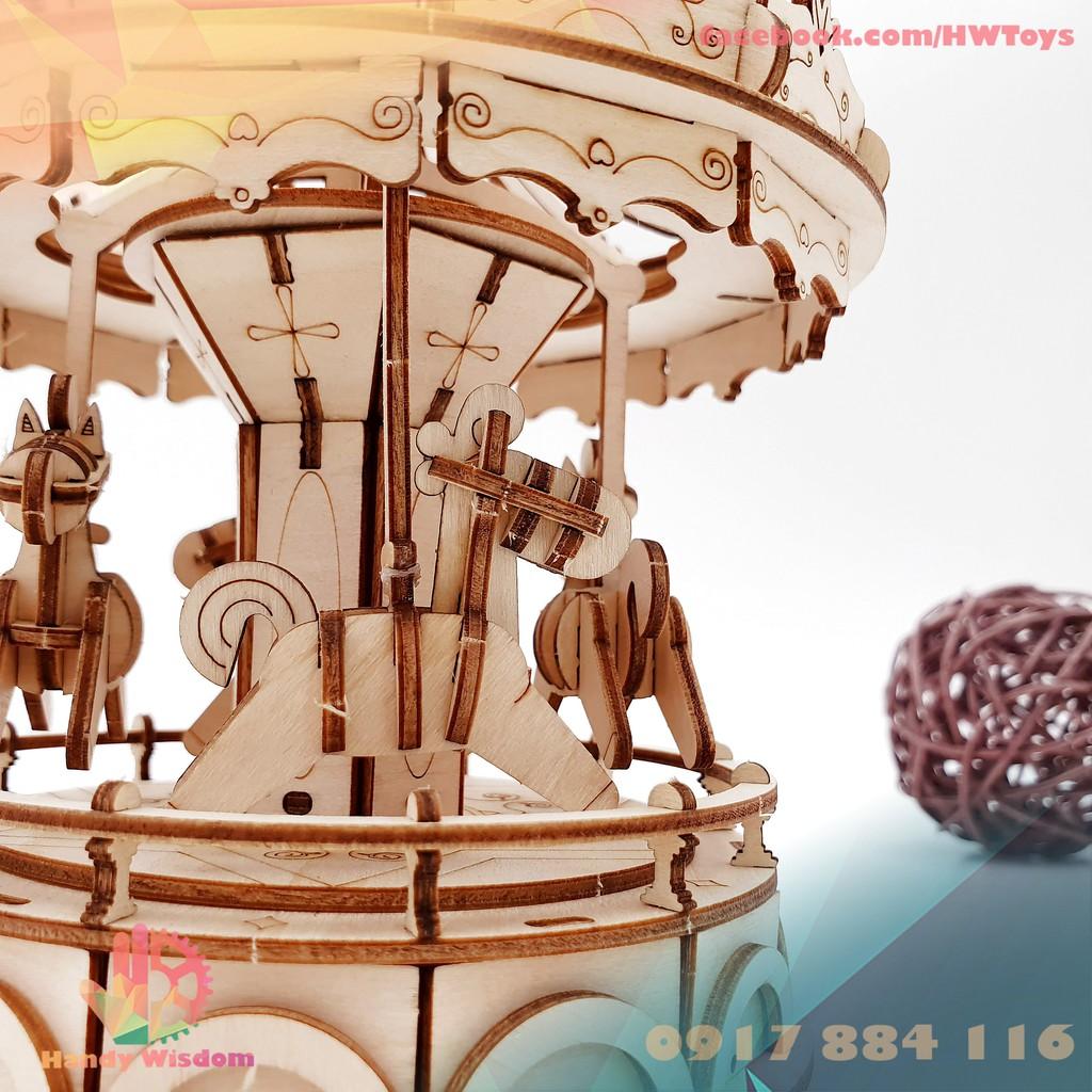 Mô hình lắp ghép gỗ Rolife - Vòng quay ngựa gỗ - Robotime Merry-go-round TG404