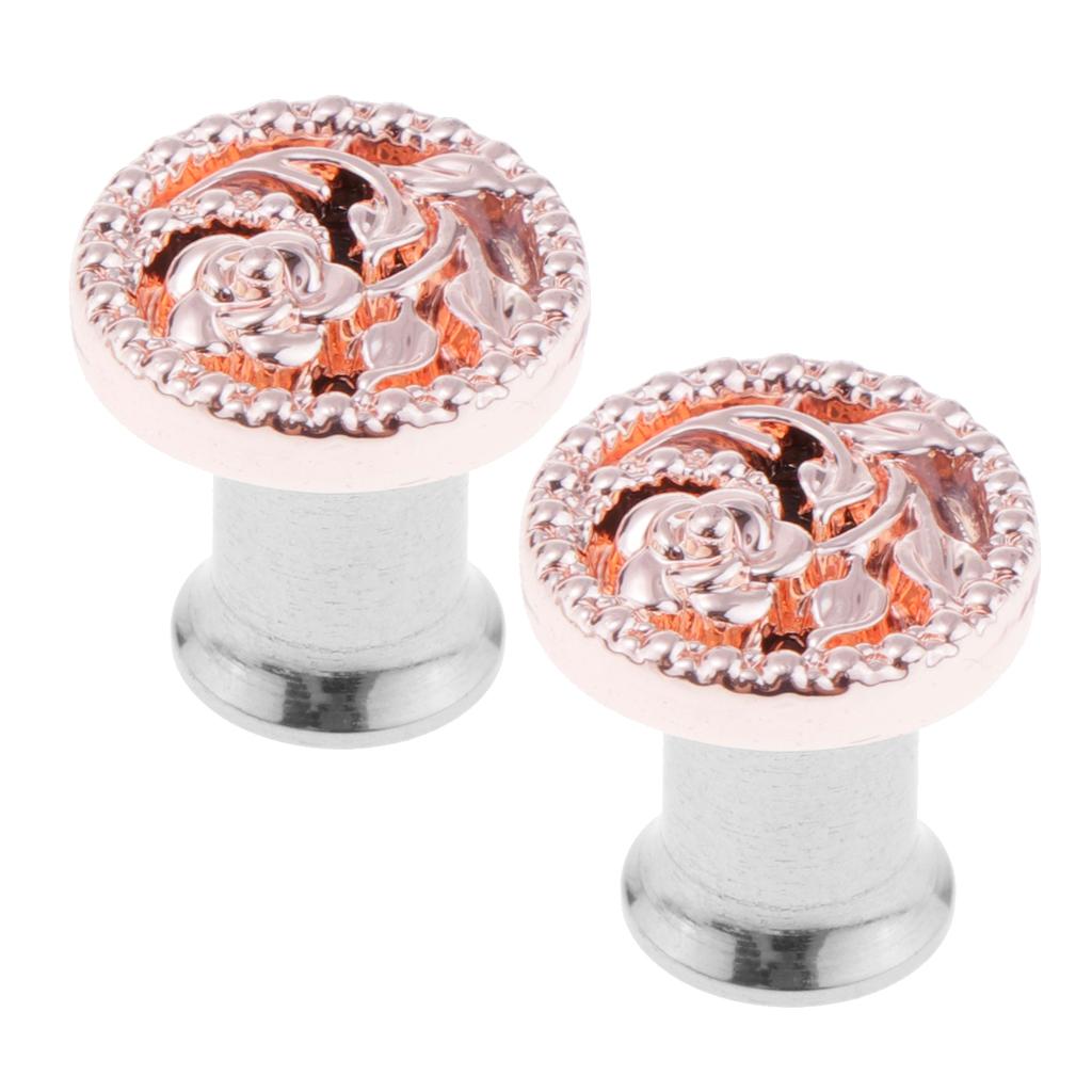 2pcs Fancy Rose Gold Flower Ear Plug Tunnel Stainless Steel Ear Jewelry 6mm