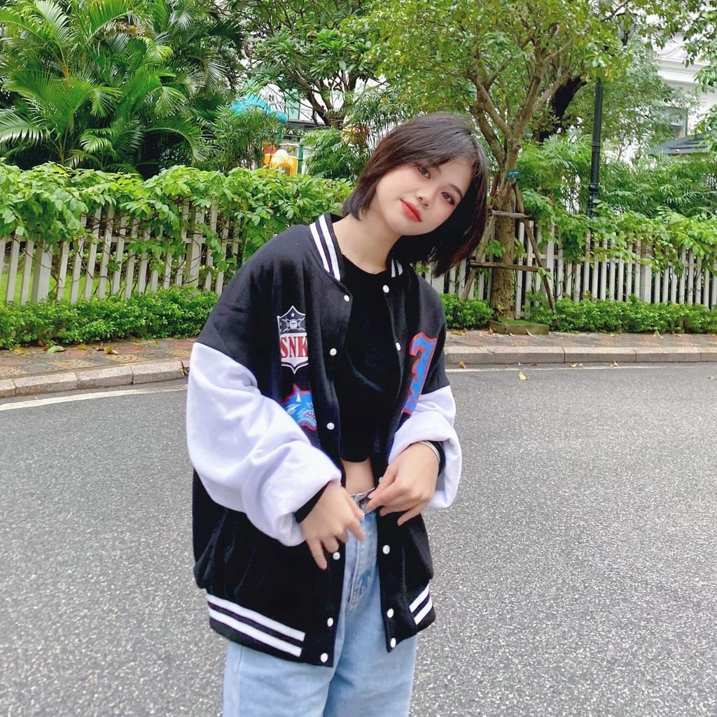 _ Áo khoác VARSITY ĐEN VER2 Hắc Long họa tiết Longsnkr chất nỉ cao cấp - Bomber /Varsity