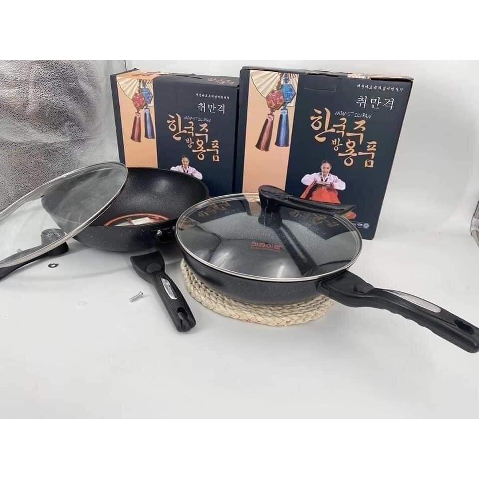 Chảo đá chống dính sâu lòng Coopia Hàn Quốc 32cm mẫu mới có nắp kính tặng kèm vá gỗ