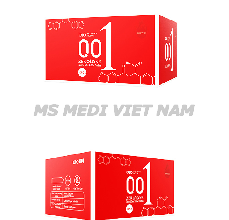 Bao cao su OLO Nữ Thần Siêu mỏng 001mm, gel bôi trơn gốc nước, dẫn nhiệt cho cảm giác nóng bỏng - Hộp 10 cái.