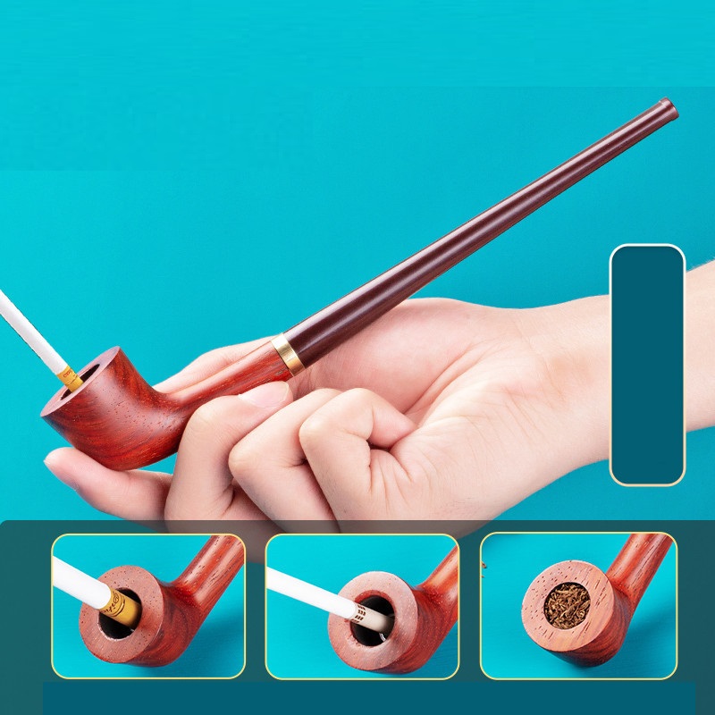Tẩu thuốc gỗ trắc cán dài cao cấp phong cách cổ điển, màu cán giao ngẫu nhiên STN-V057