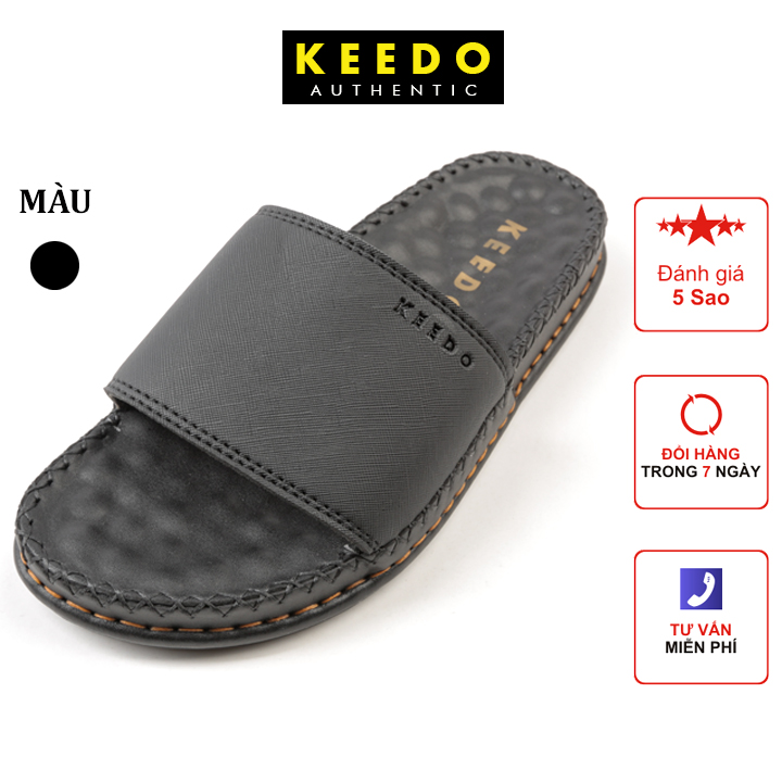 Dép da nam quai ngang cao cấp đế massage KEEDO KD0611