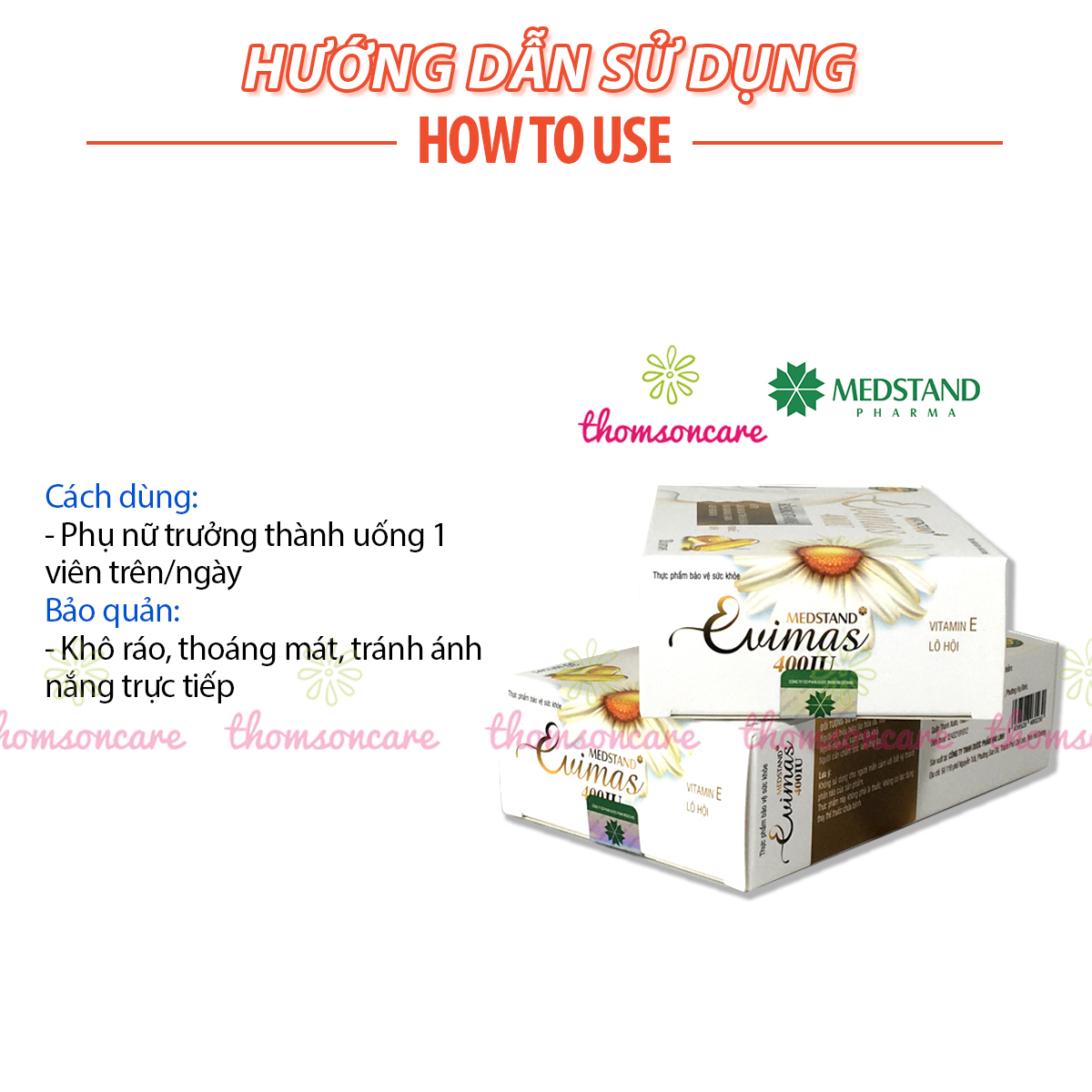 Medstand Evimas 400IU - Viên uống bổ sung vitaminE, kết hợp với tinh dầu hoa anh thảo - Đẹp da, ngăn ngừa lão hóa