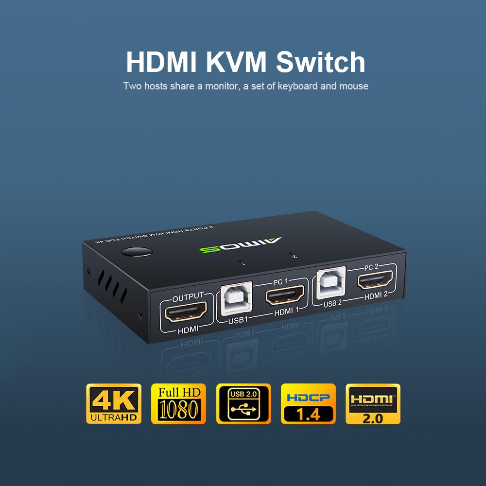 Bộ chuyển mạch AIMOS HDMI KVM 4K 2 trong 1 điều khiển đồng bộ hóa màn hình dùng chung