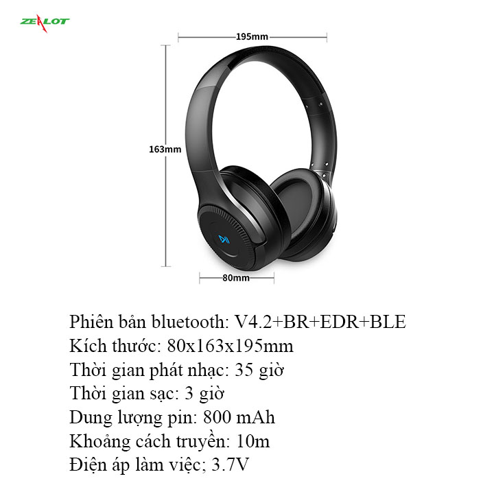 Tai nghe chụp tai Zealot kết nối bluetooth không dây với điện thoại máy tính nghe nhạc xem phim chơi game headphone có cảm ứng cực chất hàng chính hãng