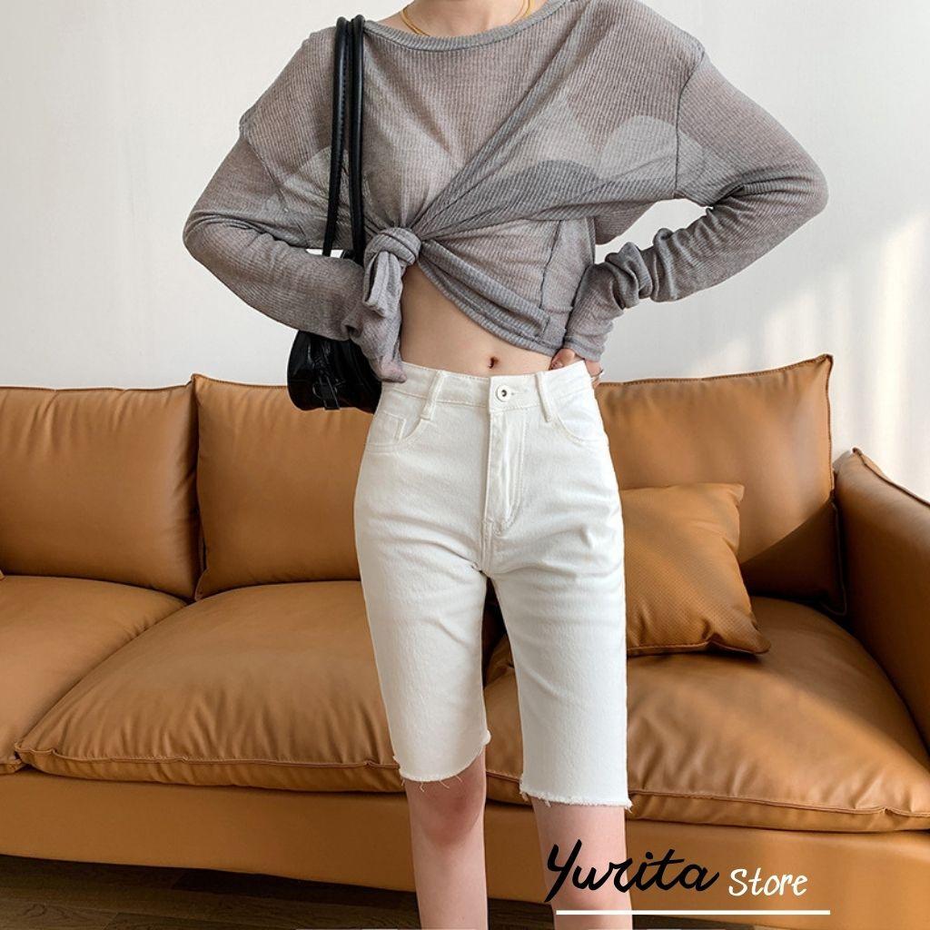 Quần Short Quần Lửng Nữ Yurita Ngố Cạp Cao Chất Kaki Jean Ôm Dáng Siêu Đẹp Có Giãn