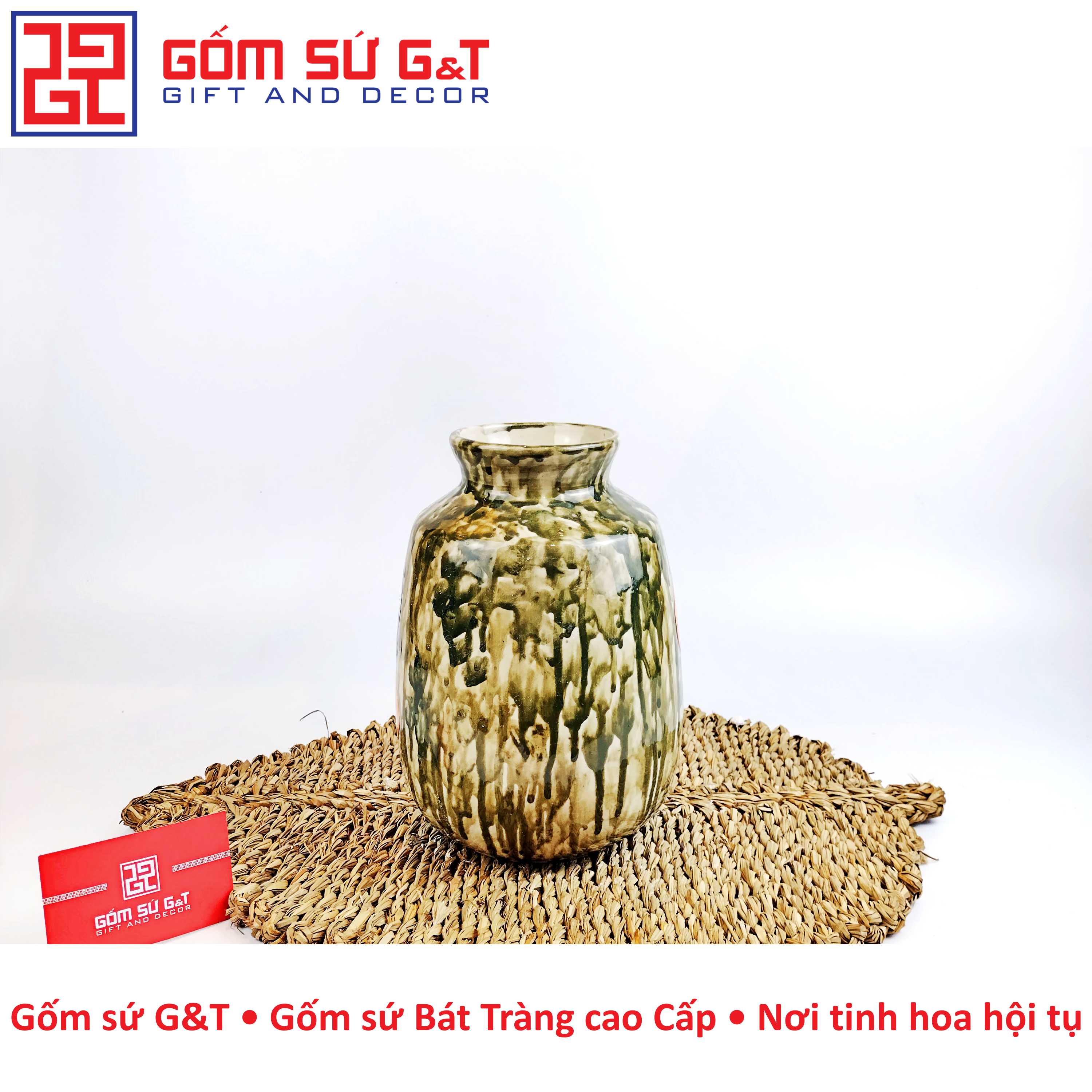 Lọ hoa vai vuông sen hồng Gốm Sứ G&amp;T