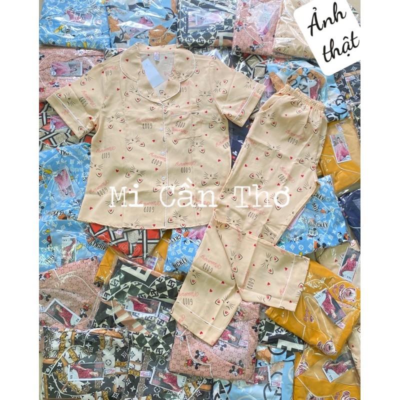 Đồ bộ mặc nhà Mi Cần Thơ Pijama Lụa tay cộc quần dài, có túi quần