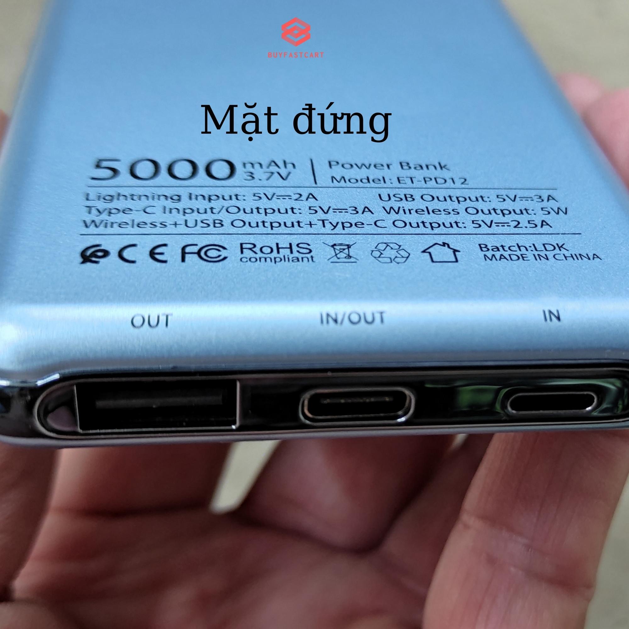 Pin sạc dự phòng không dây Earldom ET-PD12 dung lượng 5000mAh hàng cao cấp nhỏ gọn - Hàng chính hãng