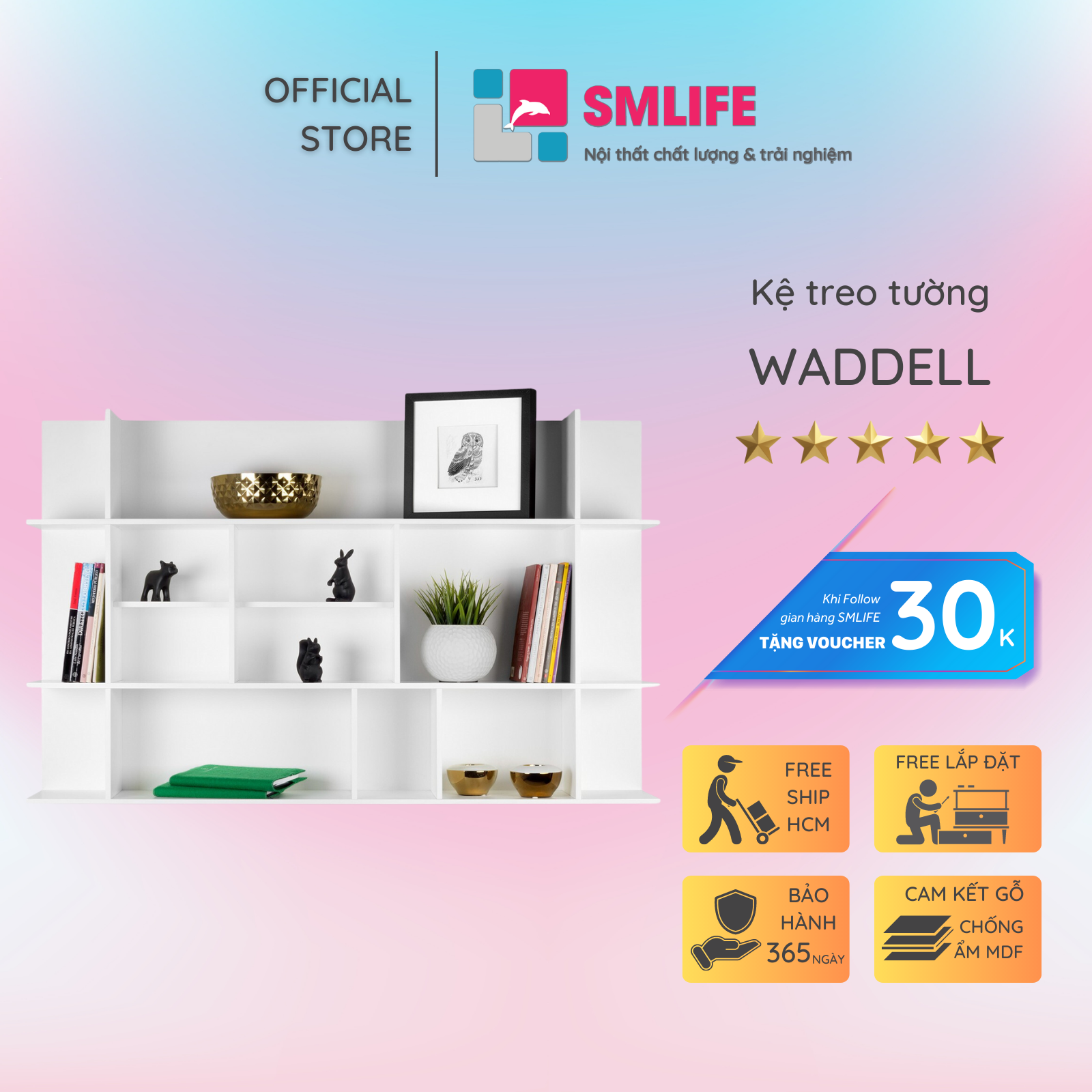 Kệ trang trí gỗ kiểu dáng nhỏ gọn SMLIFE Waddell
