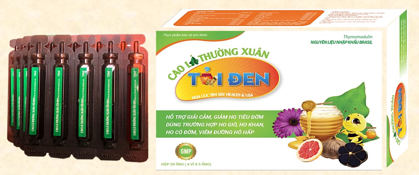 Siro ho Cao Lá Thường Xuân - Tỏi Đen Hộp 20 ống - Mật ong - Thymomodulin - Tần dày lá - Cam thảo - Chanh Đào