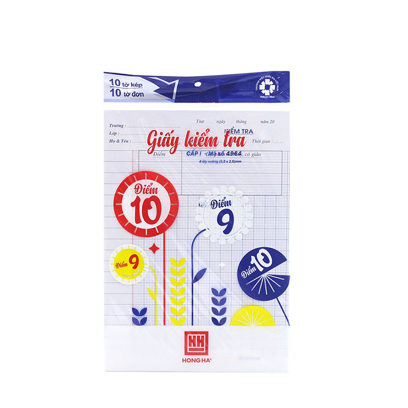 Giấy kiểm tra tiểu học Hồng Hà 4 ô ly vuông khổ 170 x 240mm 10 tờ đôi và 10 tờ đơn -  4964