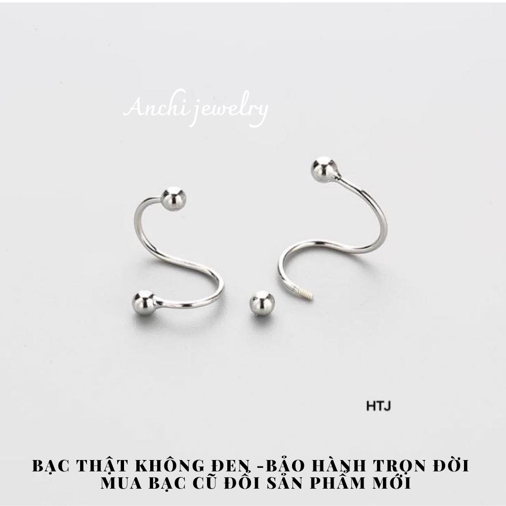 Bông tai vàng tây xoắn lò xo 2 đầu bi zen xoáy đeo được nhiều kiểu hiphop ôm vành cá tính,Anchijewelry