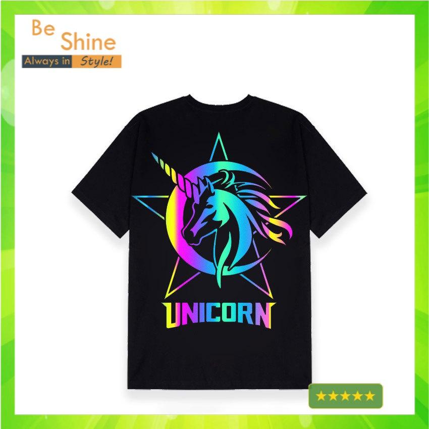 Áo Thun Unisex Form Rộng Unicorn KL Phản Quang 7 Màu , Áo Phông Cotton Cổ Tròn Tay Ngắn Thời Trang Nam Nữ