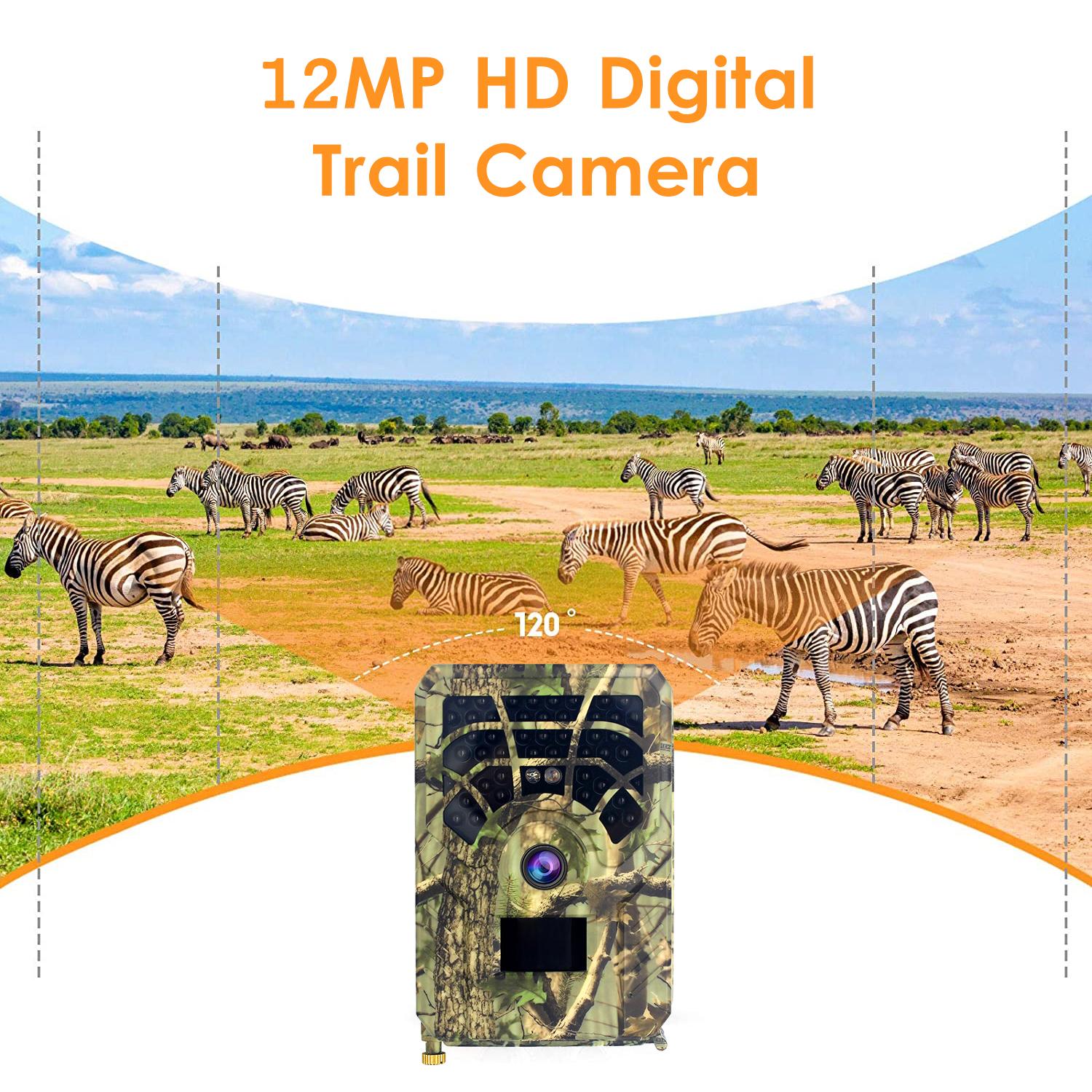 Digital Trail Camera 12MP HD Hunting & Trail Camera Motion Activated Night Infrared Vision Waterproof 46pcs IR Lights
